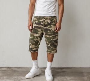 True Religion Moto Cutoff Shorts Mens 38 Camo Y2K Streetwear Distressed
